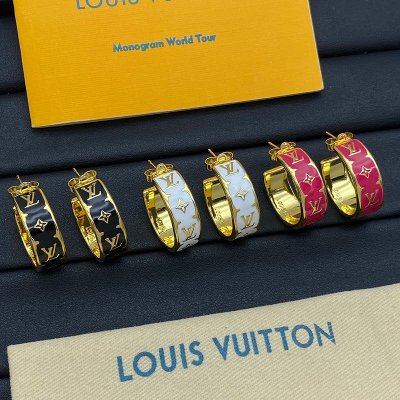 Louis Vuitton Nanogram Enamel 18K Gold Earrings