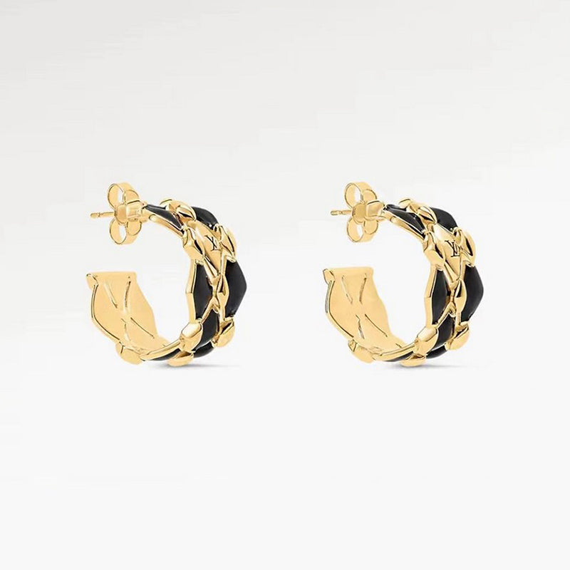 Louis Vuitton Leather 18K Gold Earrings