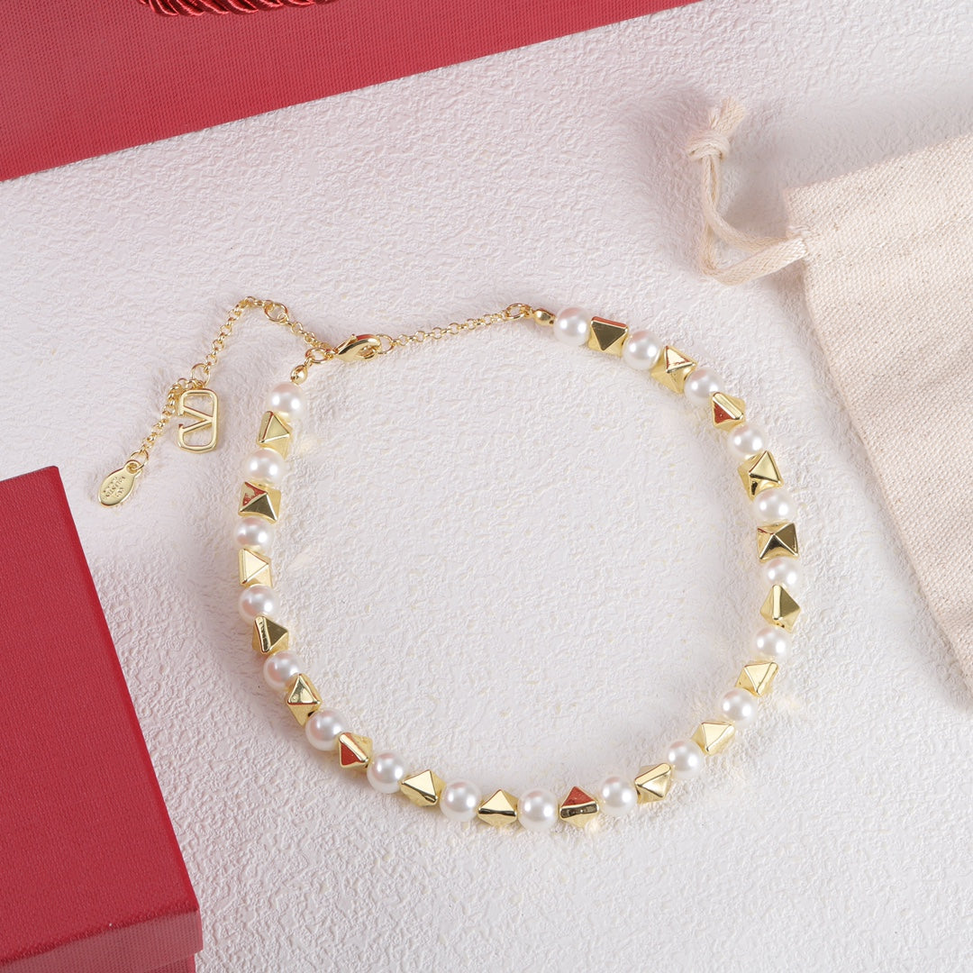 Valentino Rockstud Pearls 18K Gold Necklace