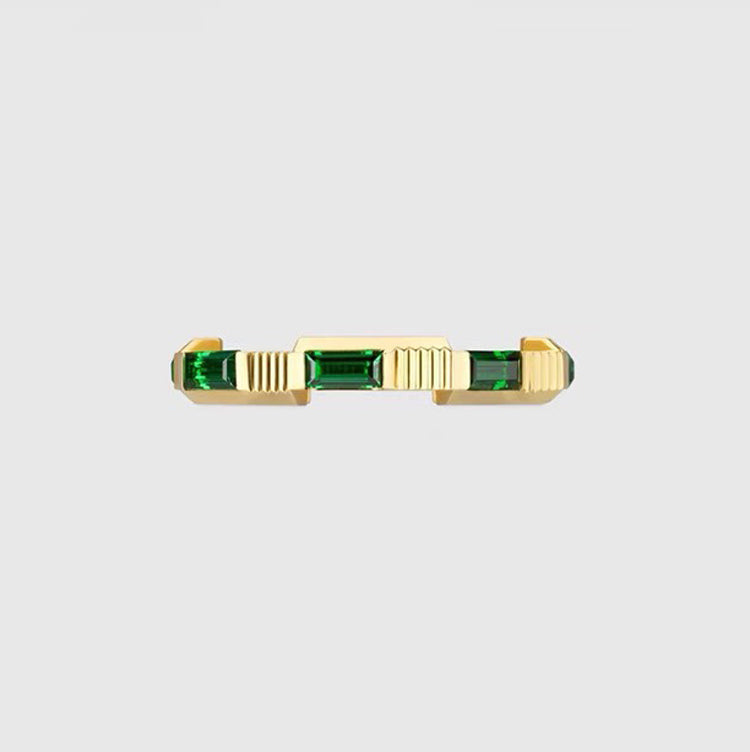 Gucci Double Link To Love Tormaline Green And Diamond 18K Gold Ring