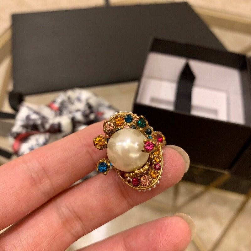 Gucci Double Multistone Pearl 18K Gold Ring