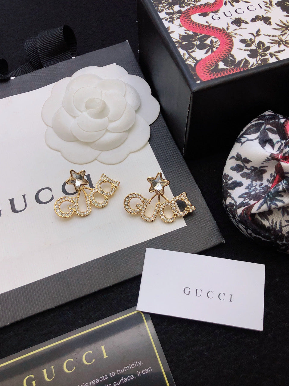 Gucci Double Script Star 18K Gold Earrings