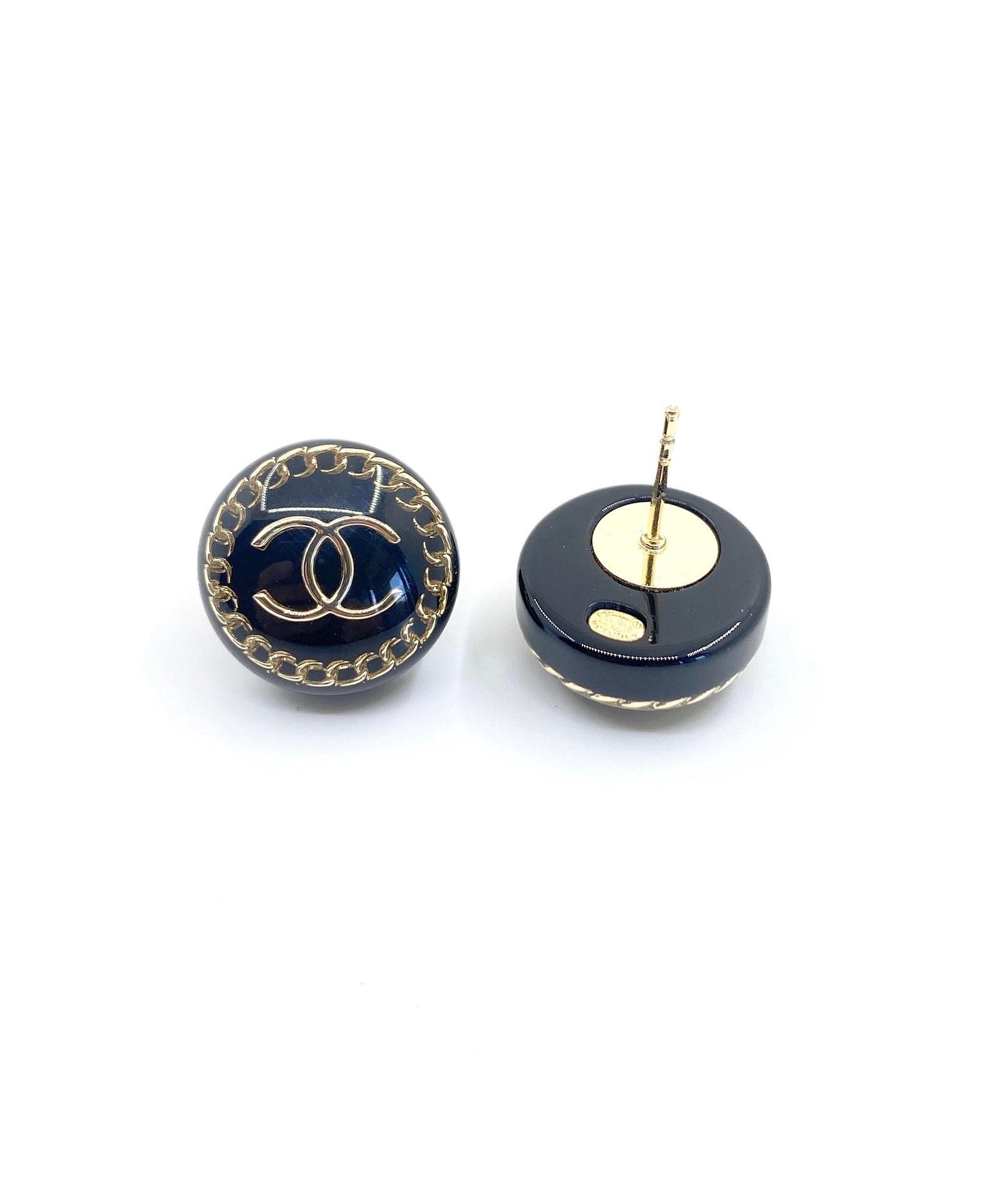 Chanel Circle Resin 18K Gold Earrings