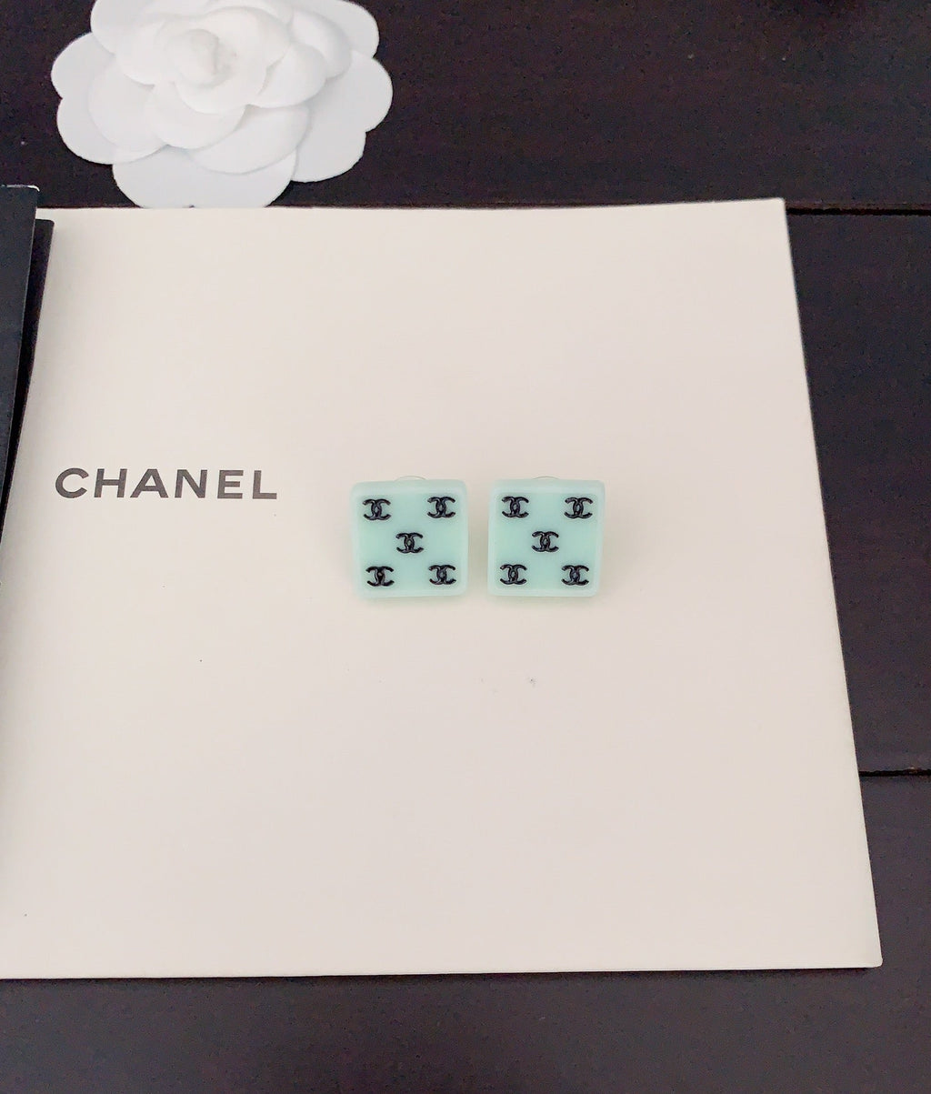 Chanel Green Resin 18K Gold Earrings