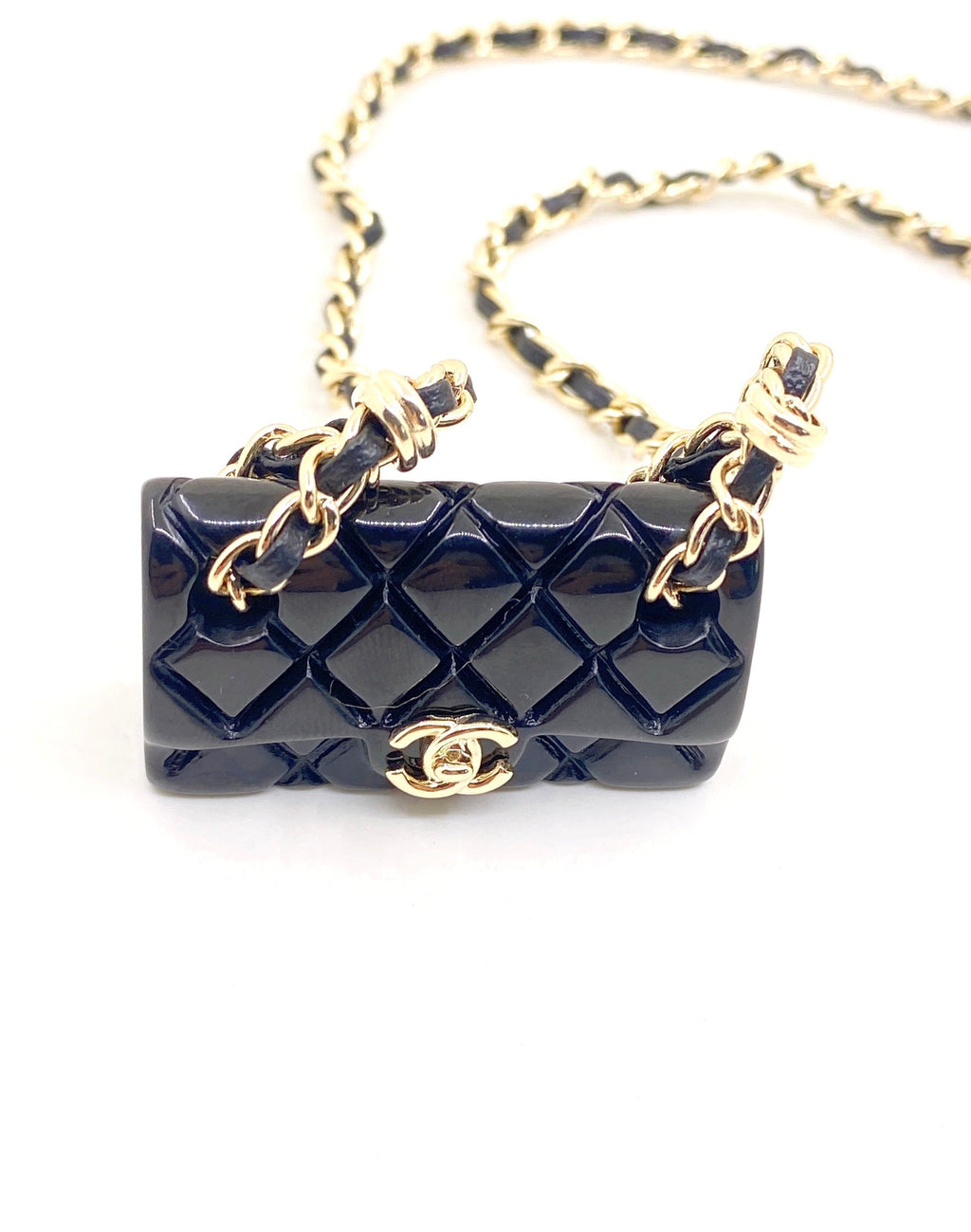 Chanel Black Bag Pendant 18K Gold Necklace