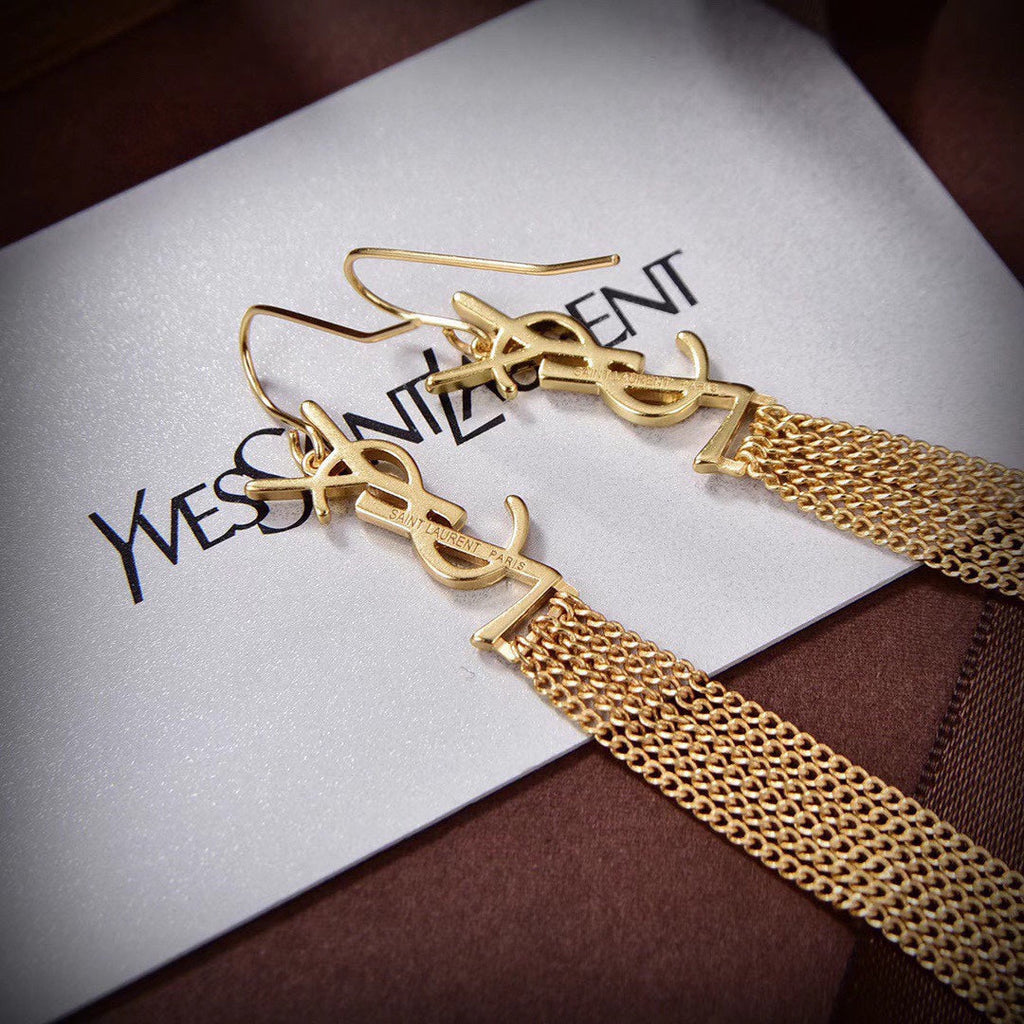 YSL Monogram Tassels 18K Gold Earrings