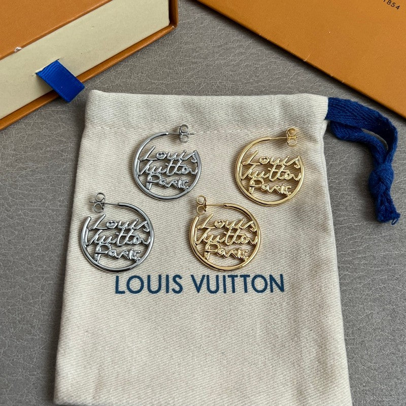 Louis Vuitton Script Gold 18K Gold Earrings