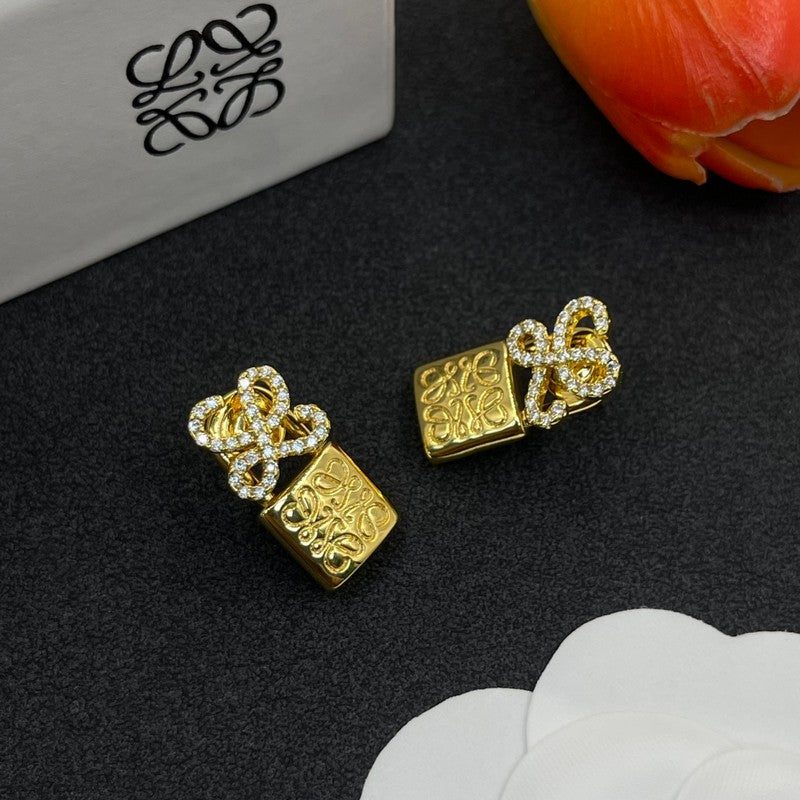 LOEWE Anagram Diamond 18K Gold Earrings