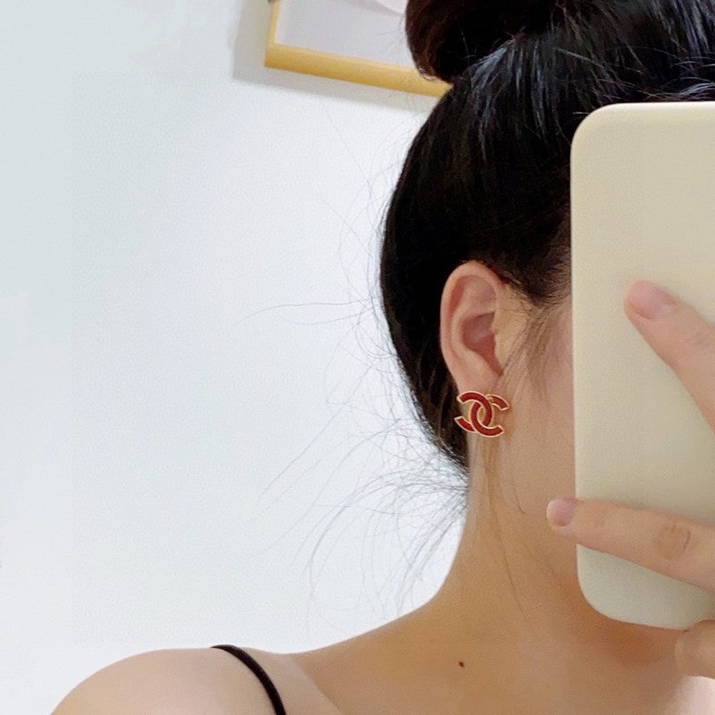 Chanel Red 18K Gold Earrings