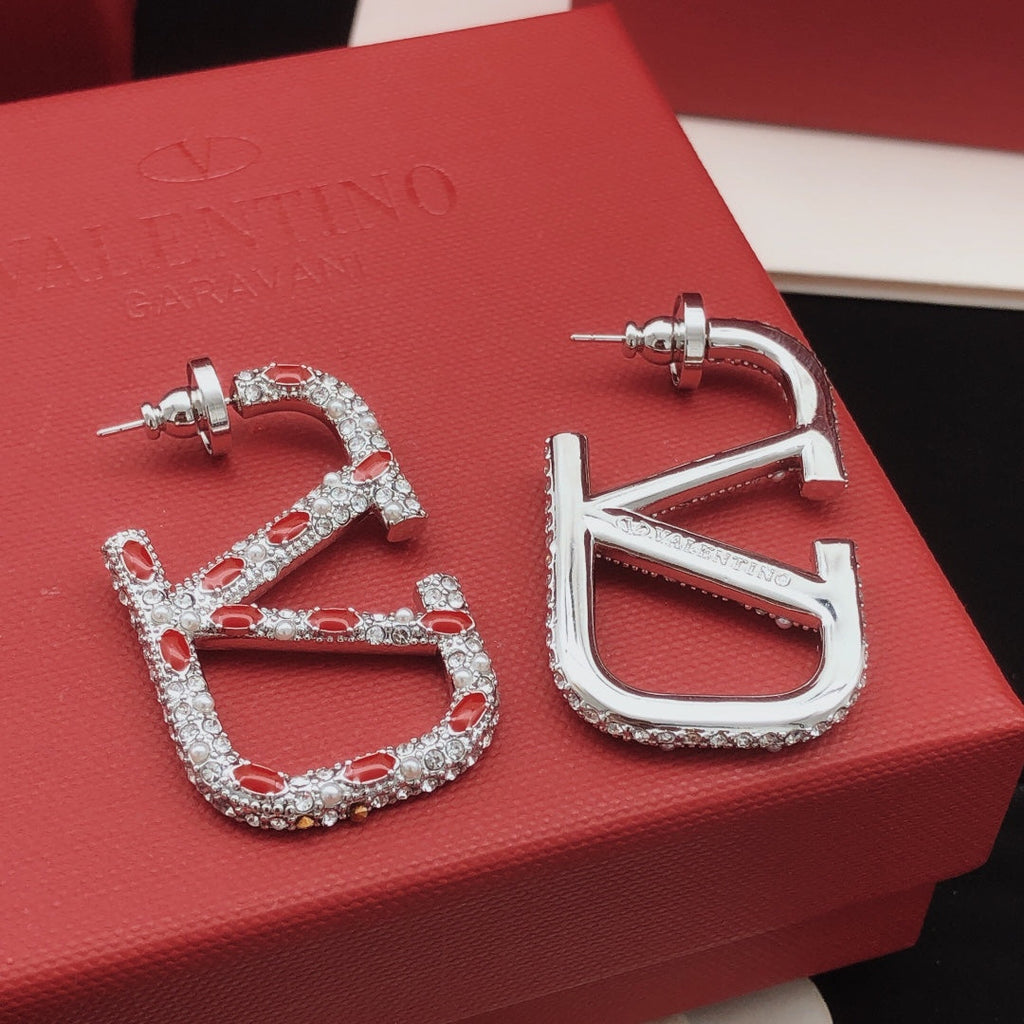 Valentino Red Crystal 18K Gold Earrings