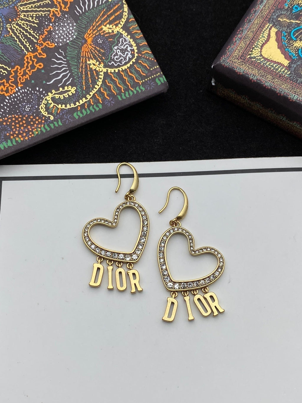 Dior Heart Crystal 18K Gold Earrings
