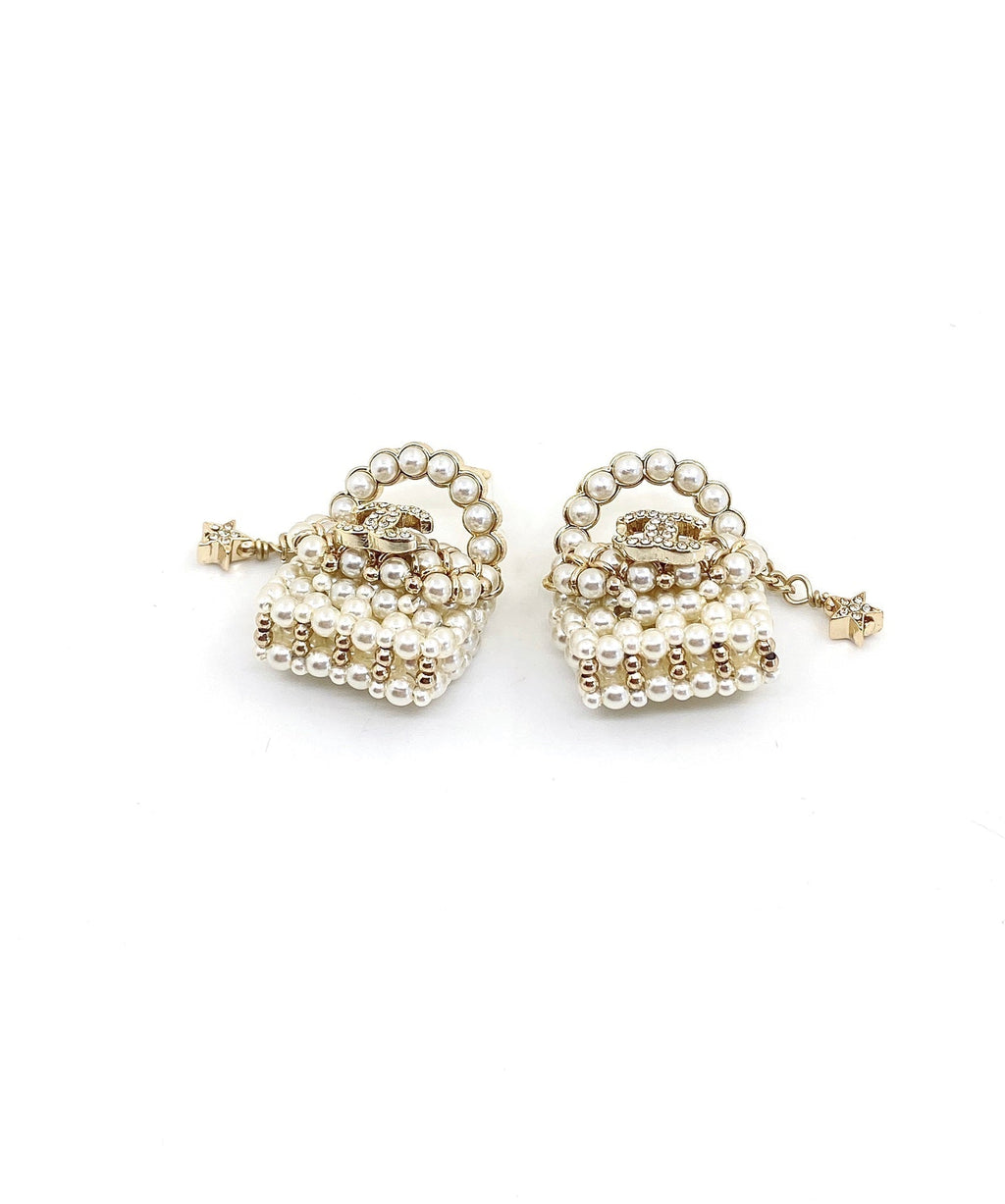 Chanel Small Bag Pearl 18K Gold Earrings