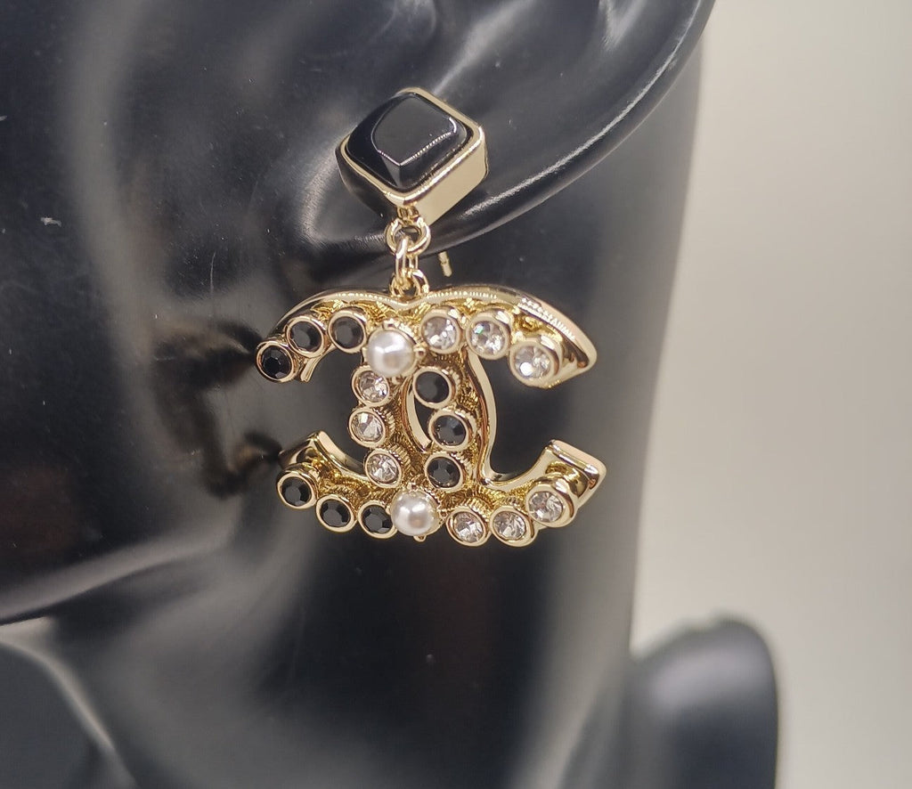 Chanel Black Crystals 18K Gold Earrings