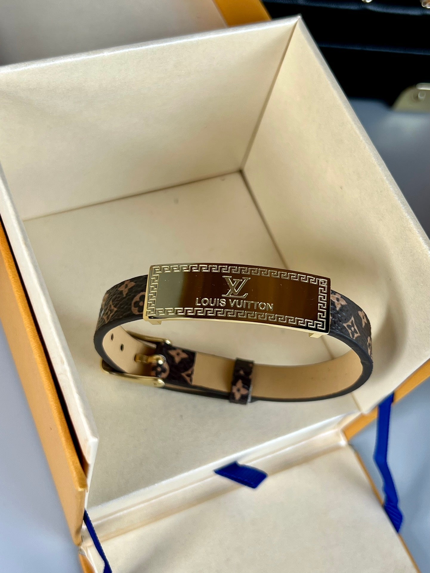 Louis Vuitton Leather 18K Gold Bracelet