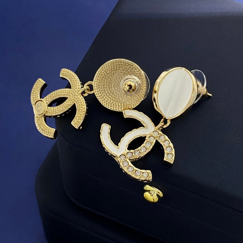 Chanel Half Diamond 18K Gold Earrings