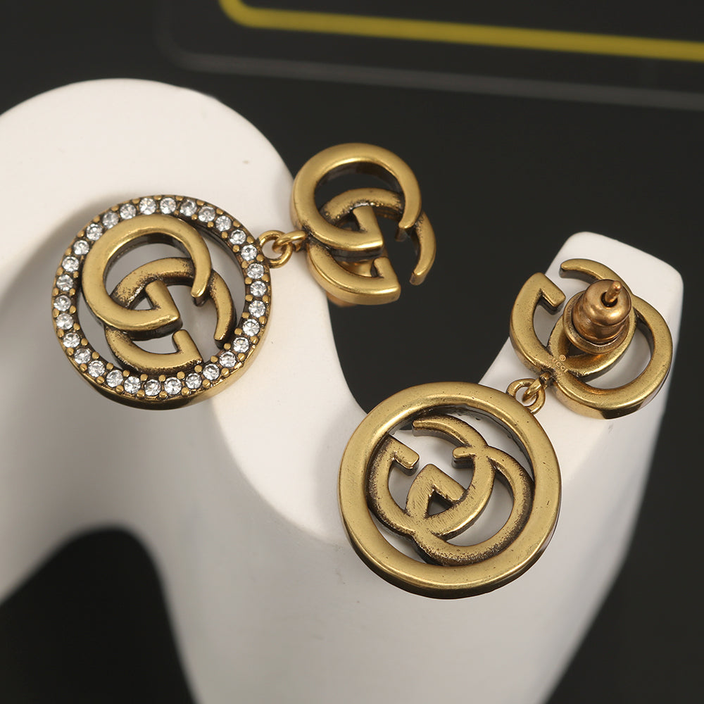 Gucci Double Crystals Vintage 18K Gold Earrings