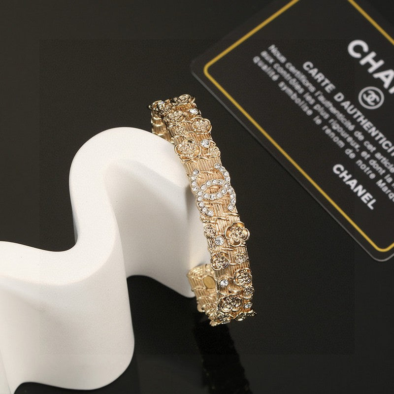 Chanel Flower Diamond Cuff 18K Gold Bracelet