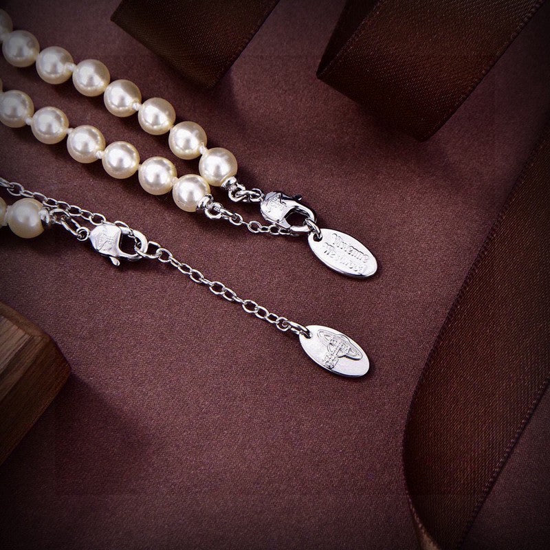 Vivienne West Mini Bas Relief Pearls 18K Gold Necklace