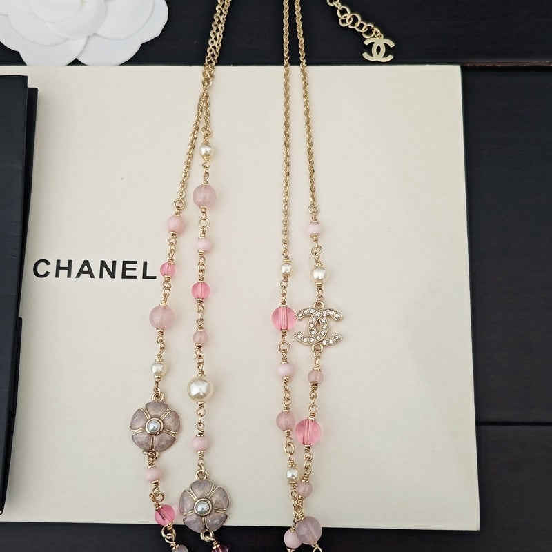 Chanel Pink Pearl Long 18K Gold Necklace