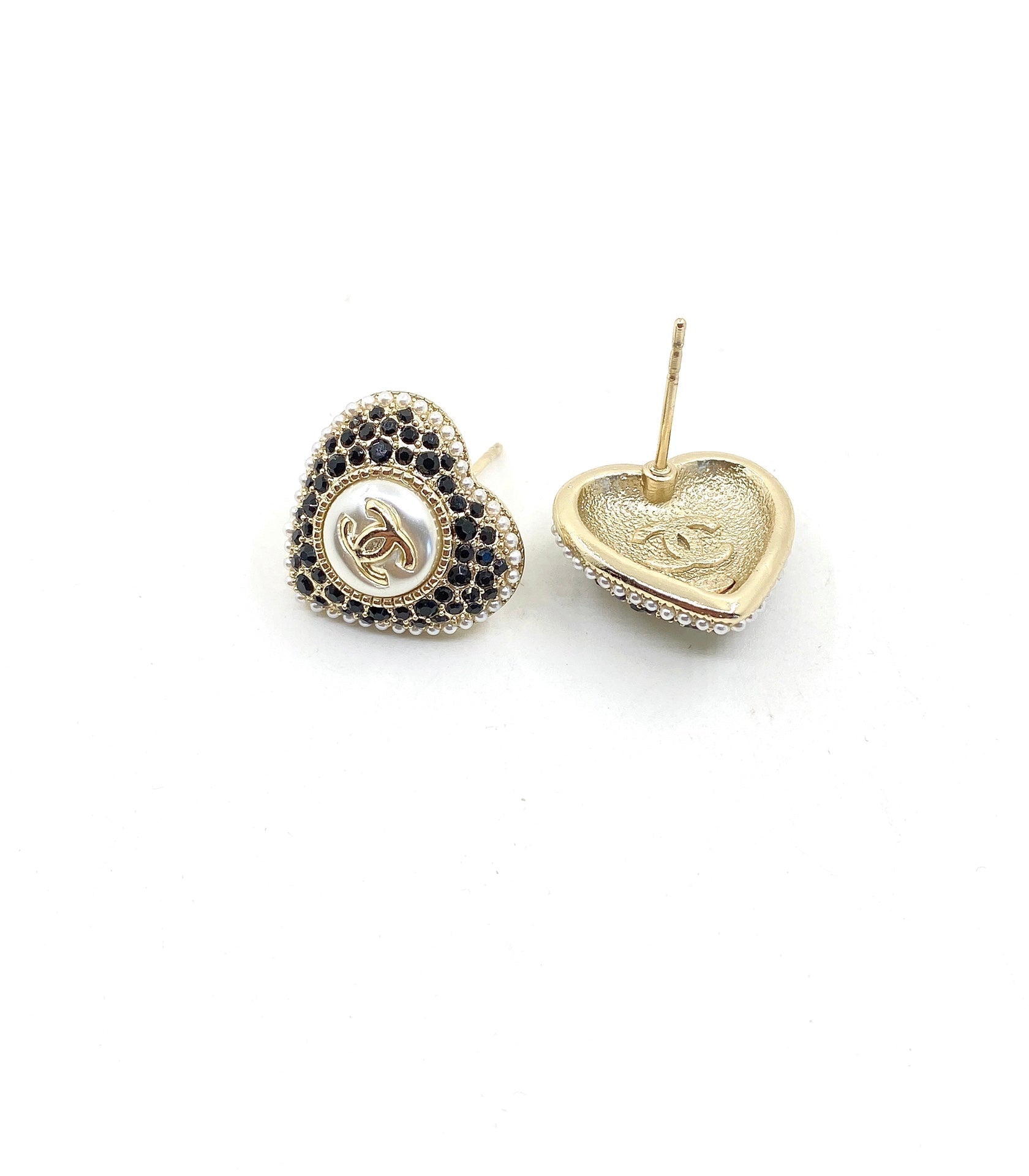 Chanel Heart Crystals 18K Gold Earrings