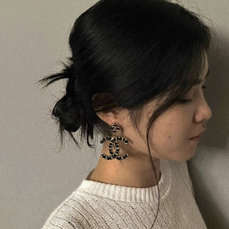 Chanel Leather Gold 18K Gold Earrings
