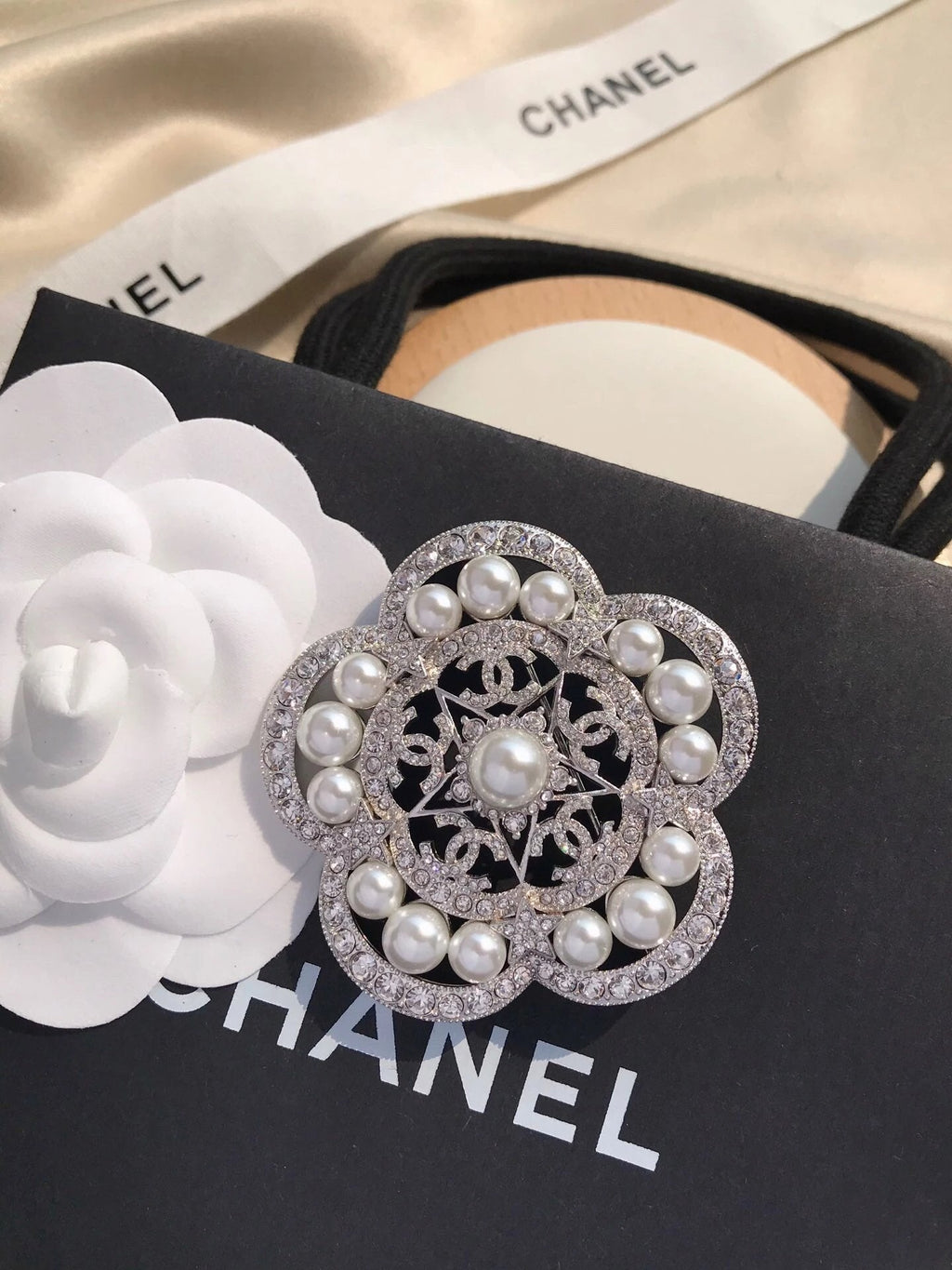 Chanel Camellia Pearls 18K Gold Brooch