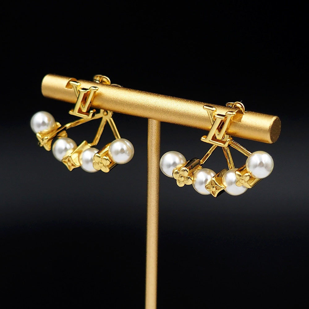 Louis Vuitton Monogram Pearls 18K Gold Earrings