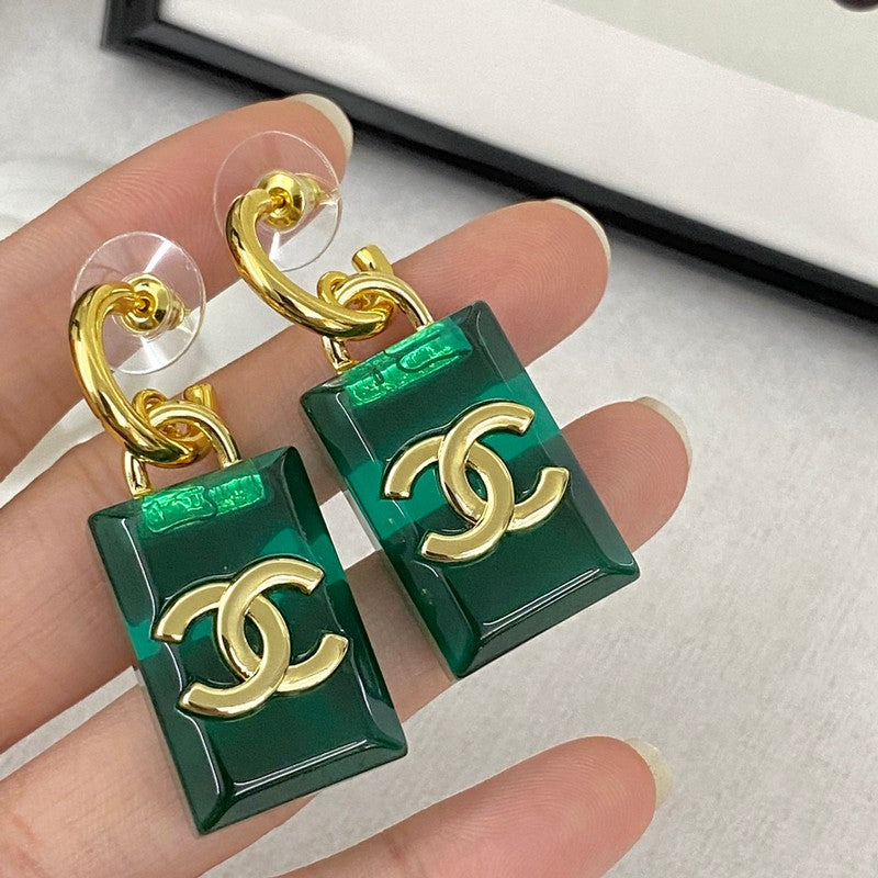Chanel Green Perfume Bottle 18K Gold Earrings