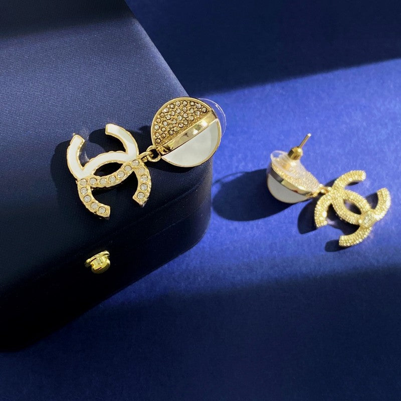 Chanel Half Diamond 18K Gold Earrings
