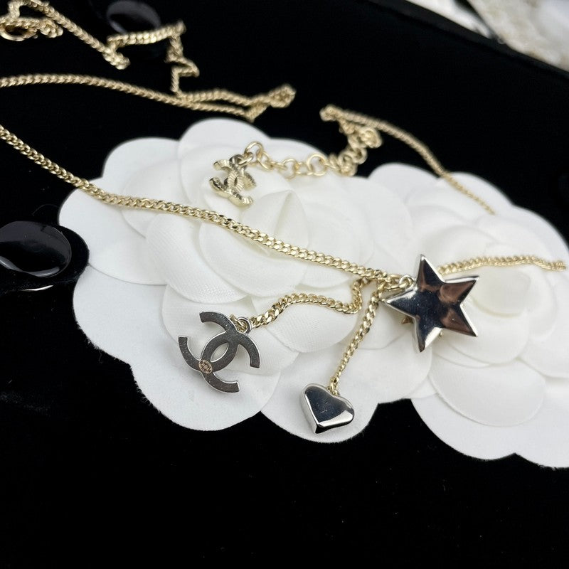 Chanel Heart & Star Crystal 18K Gold Necklace