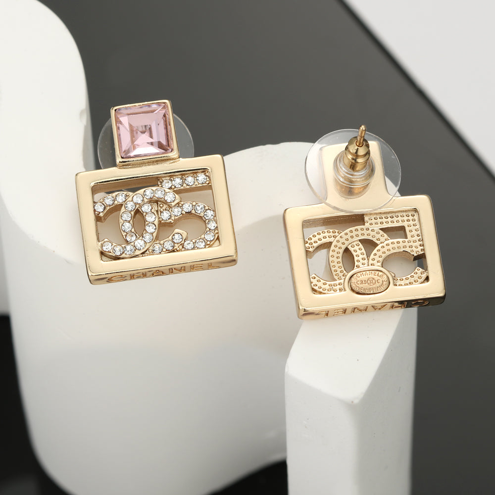 Chanel Square Diamond 18K Gold Earrings