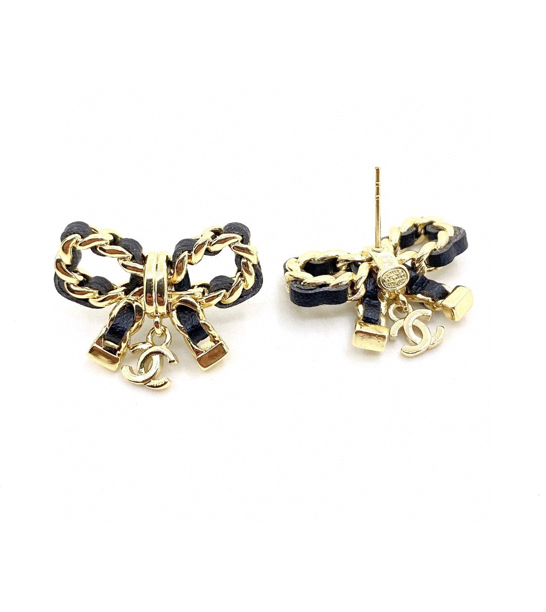 Chanel Bow Tie Strass 18K Gold Earrings