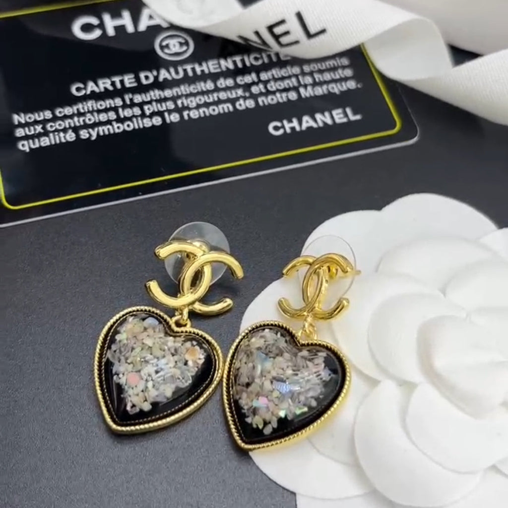 Chanel Multi-Color Crystals Heart 18K Gold Earrings