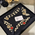 Chanel Long Pearl Red Crystals 18K Gold Necklace