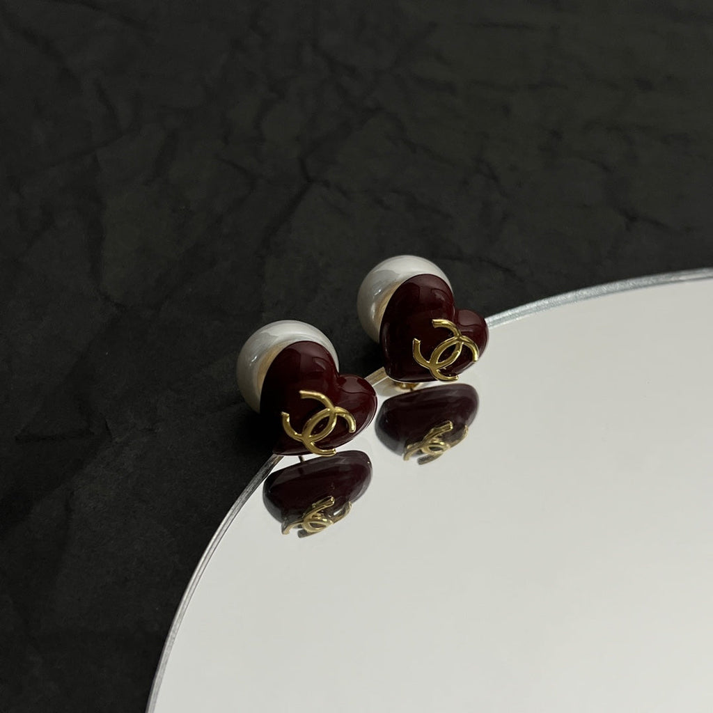 Chanel Red Heart 18K Gold Earrings