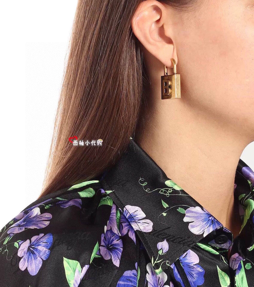 Balenciaga Gold Small Lock 18K Gold Earrings