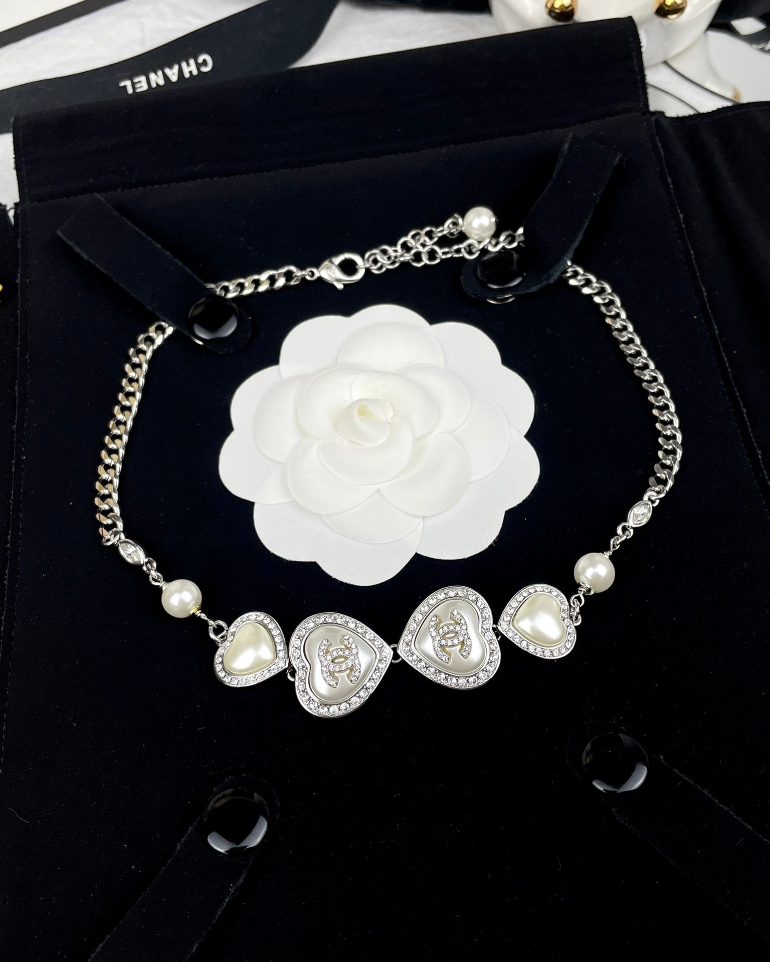 Chanel Heart Crystals 18K Gold Necklace