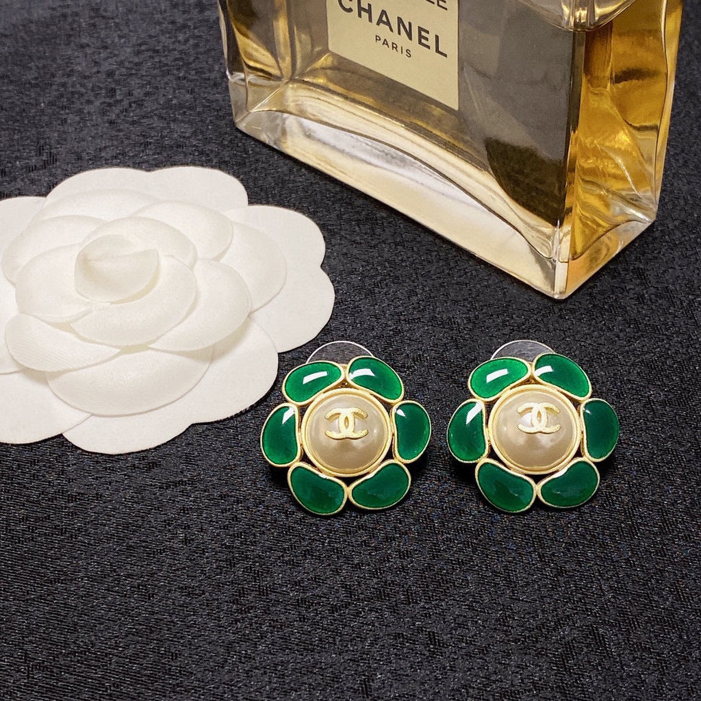 Chanel Emerald Petals 18K Gold Earrings