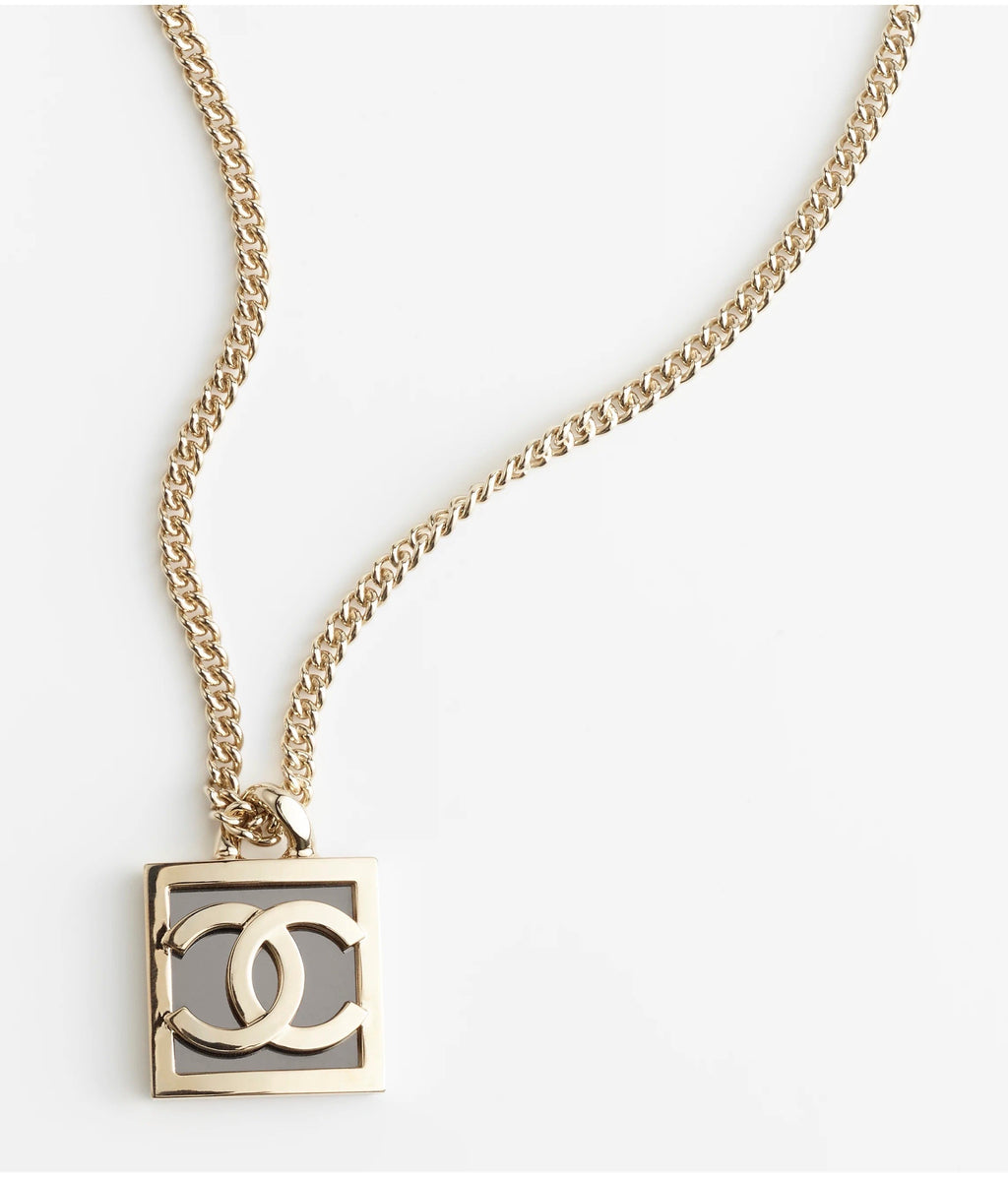 Chanel Square Logo 18K Gold Necklace