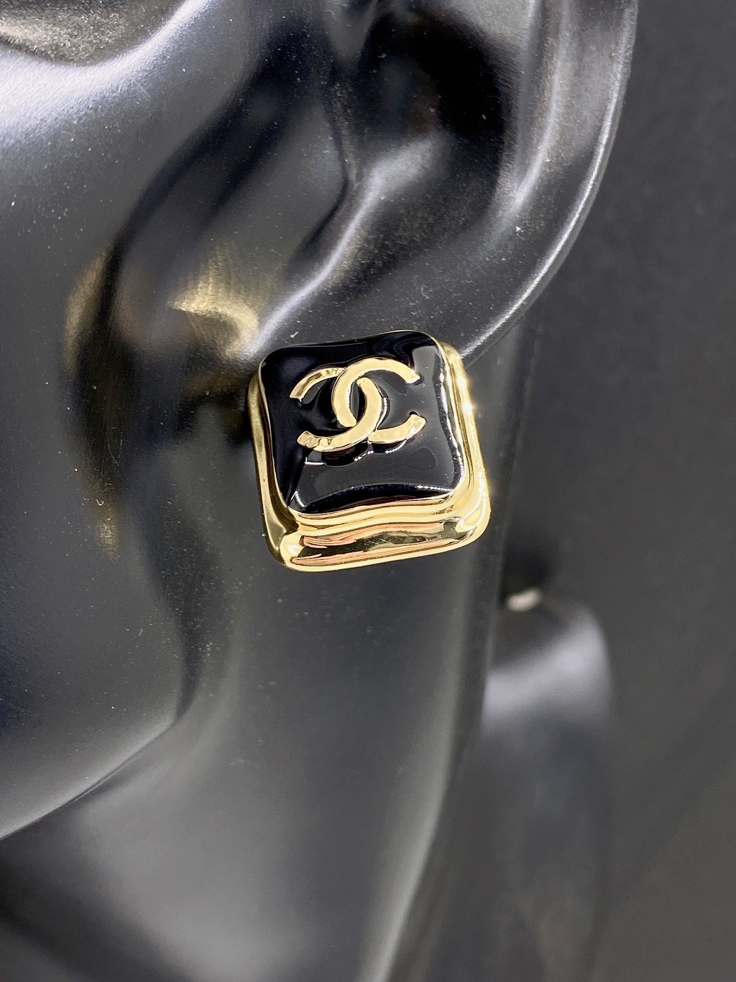 Chanel Square 18K Gold Earrings