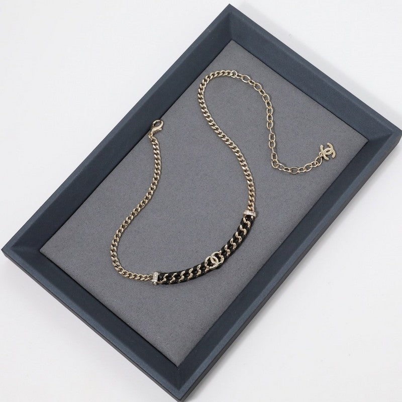 Chanel Vintage Gold Leather 18K Gold Necklace