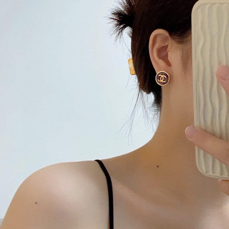 Chanel Colorful Round 18K Gold Earrings