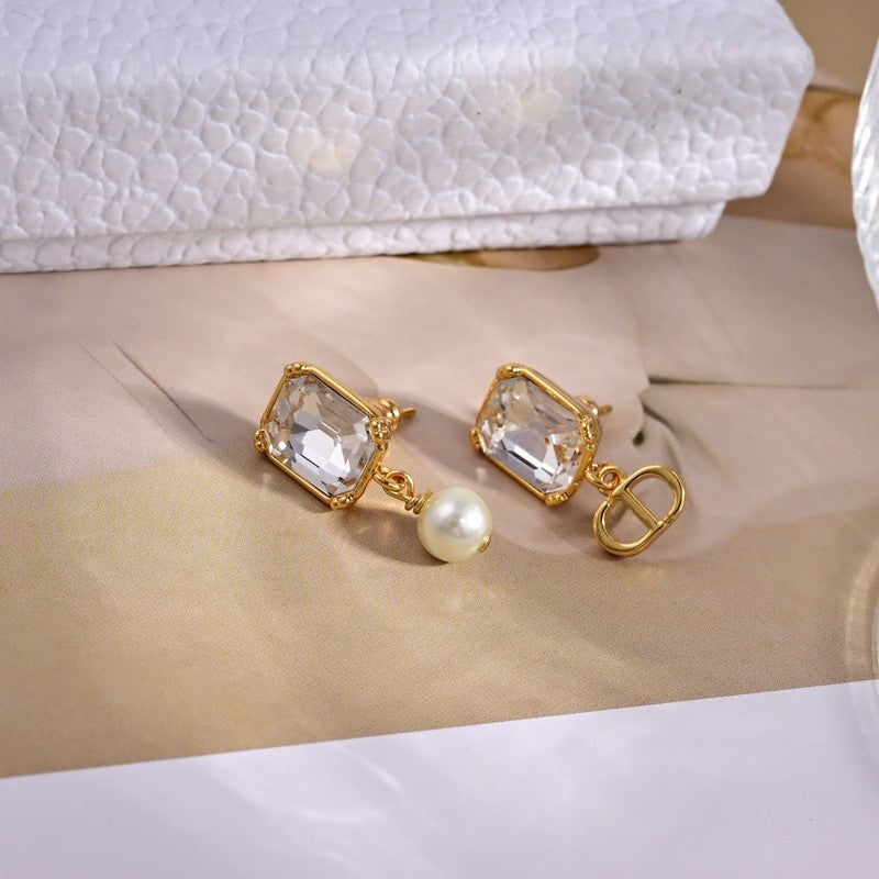Dior Tribales Pearl Crystal 18K Gold Earrings