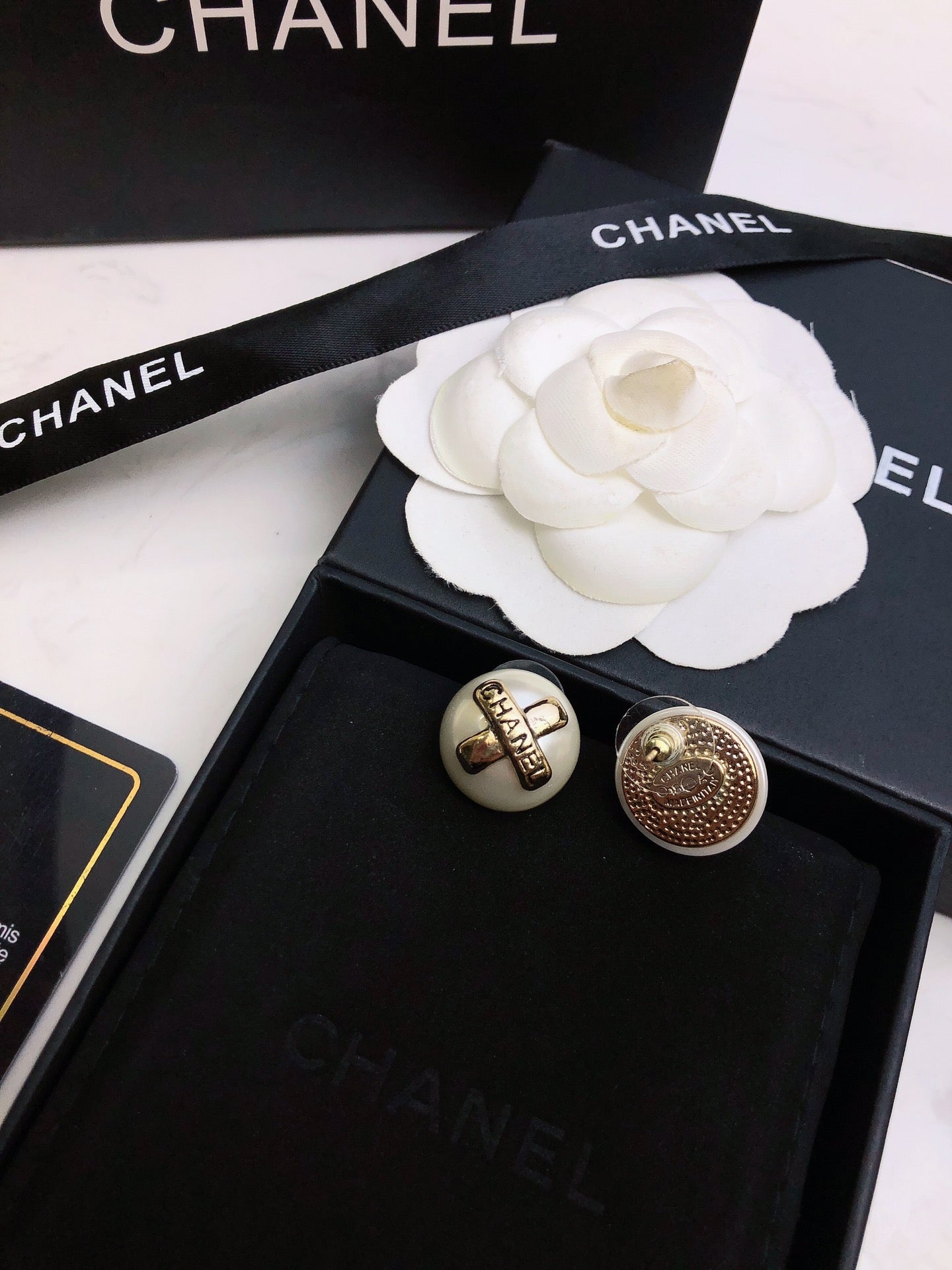 Chanel Pearl 18K Gold Earrings