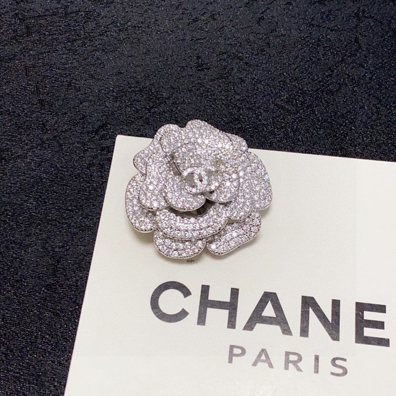 Chanel Full Diamond Camellia 18K Gold Brooch