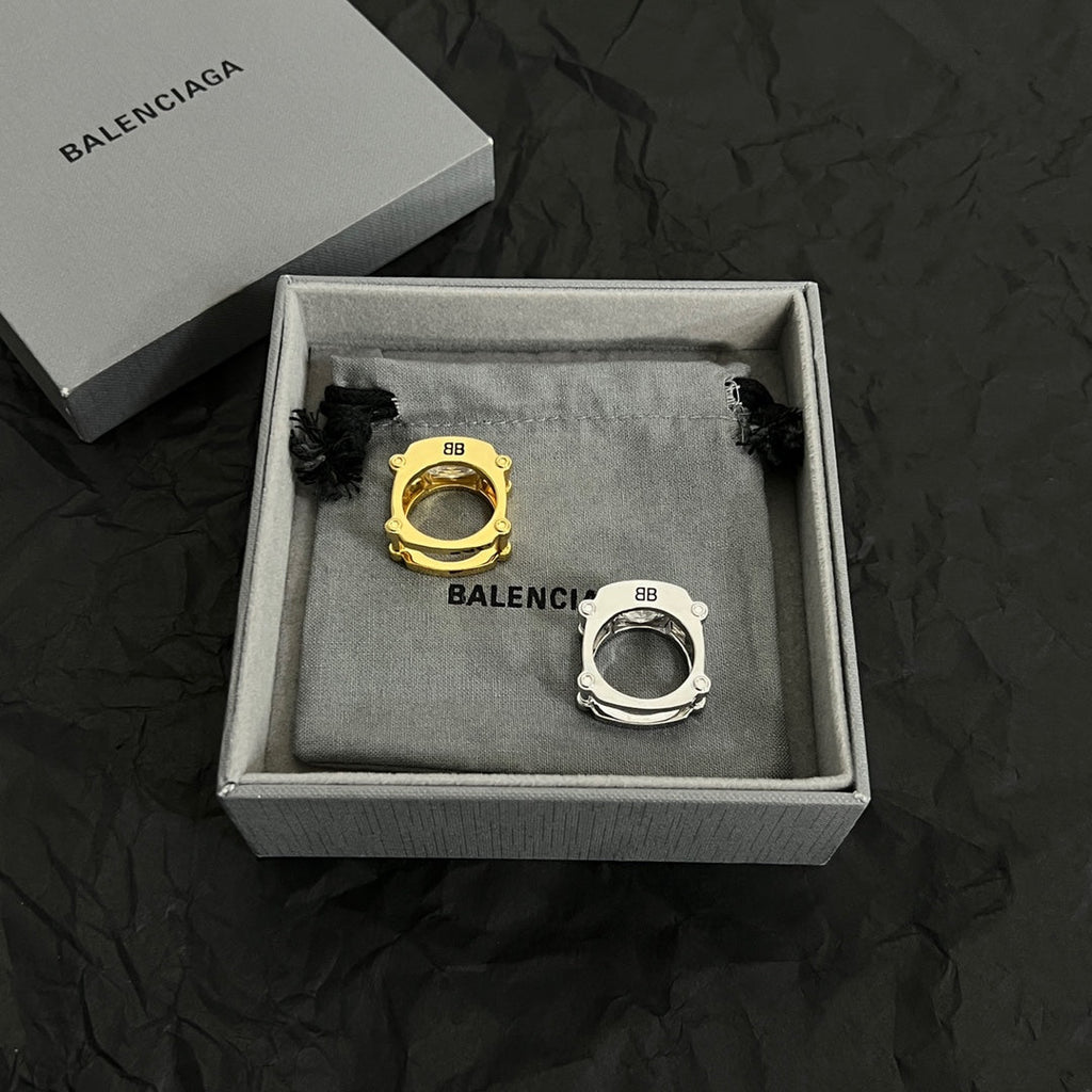 Balenciaga Crystal 18K Gold Ring