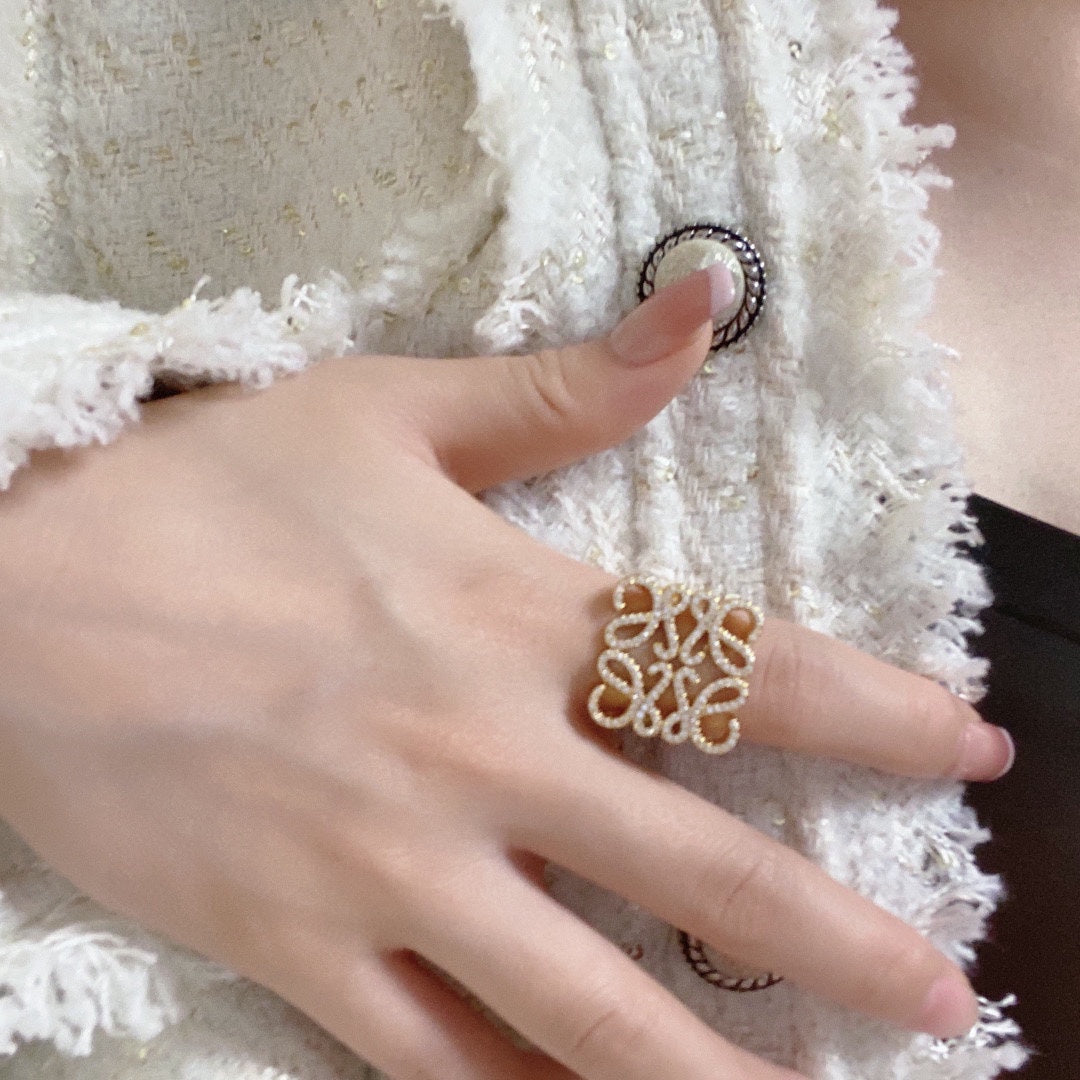 LOEWE Anagram Crystals 18K Gold Ring