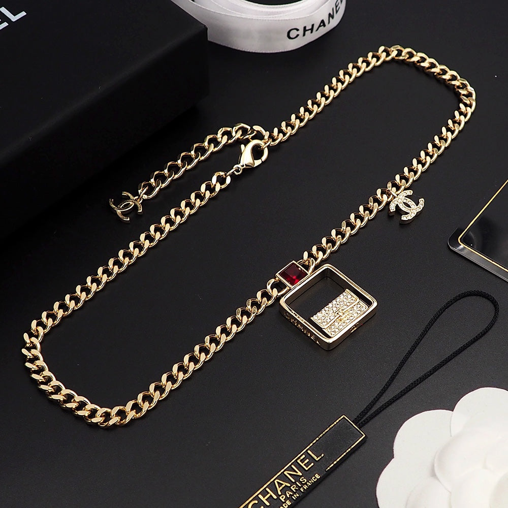 Chanel Red Bag Pendant 18K Gold Necklace