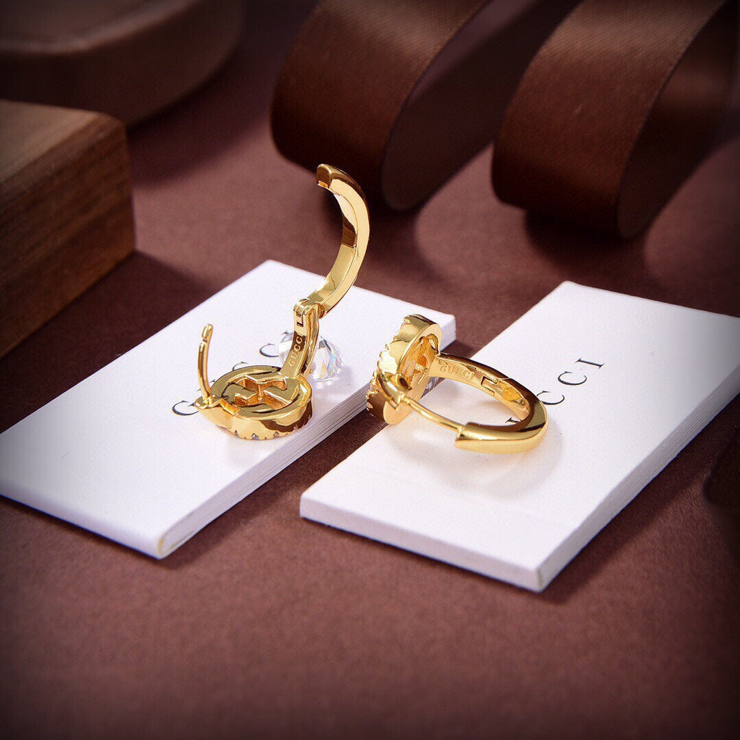 Gucci Double Interlocking Gucci Diamond 18K Gold Earrings