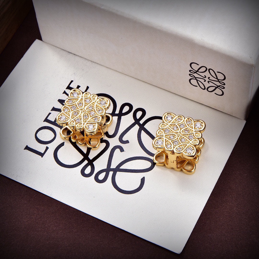 LOEWE Anagram Cube Diamonds 18K Gold Earrings